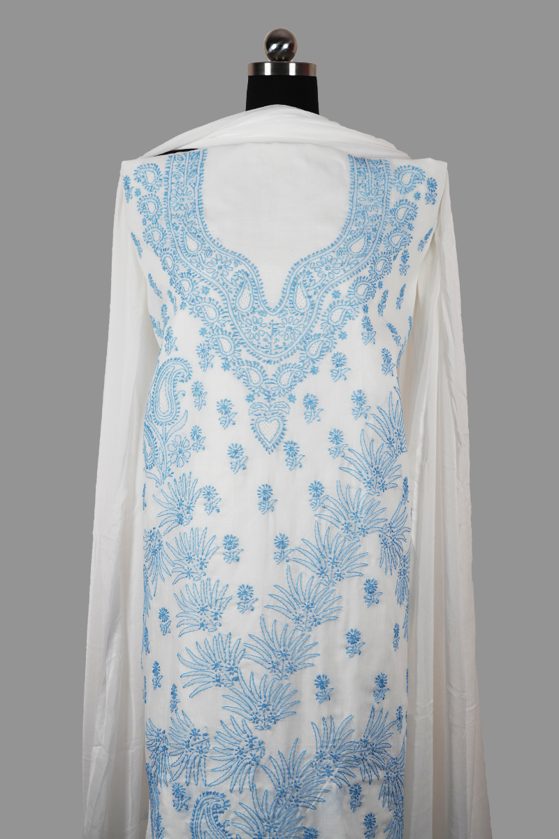 White Muslin Chikankari Kimono Kaftan dress - Thechikanlabel -  TheChikanLabel | Lucknow Chikankari Kurtis & Suits